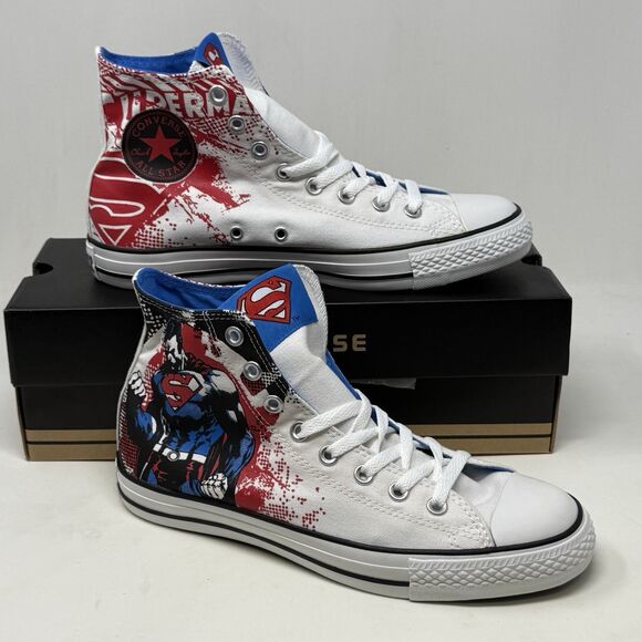 Converse All Star Hi DC Comics Superman Shoes Mens 8 Womens 10 White Red Graphic - Picture 1 of 15